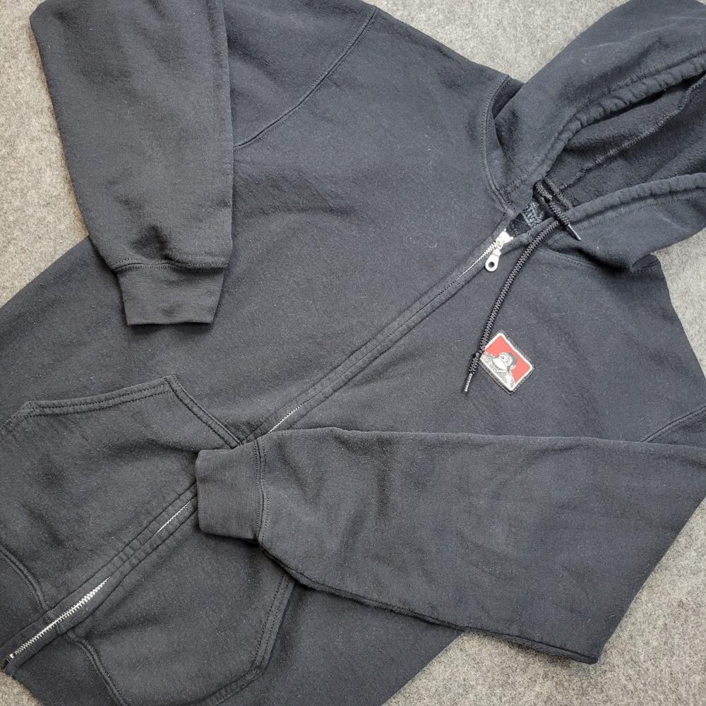 Ben Davis Hoodie Mens Small Black Fleece Lined Long Sleeve Full Zip Drawstring